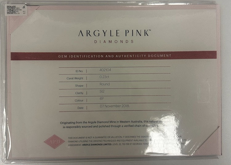 0.23ct Fancy Purplish Pink Diamond, Round Shape, SI2, Argyle & GIA