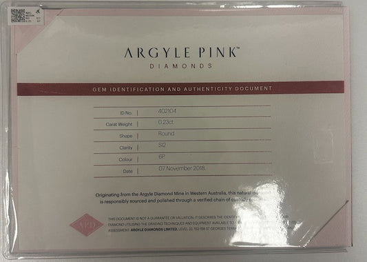 0.23ct Fancy Purplish Pink Diamond, Round Shape, SI2, Argyle & GIA