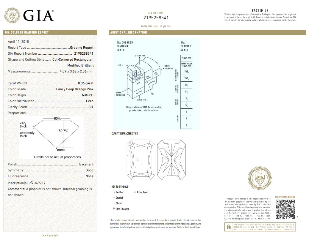 0.36ct Pink Rosé Diamond, Radiant Shape, SI1, Argyle & GIA