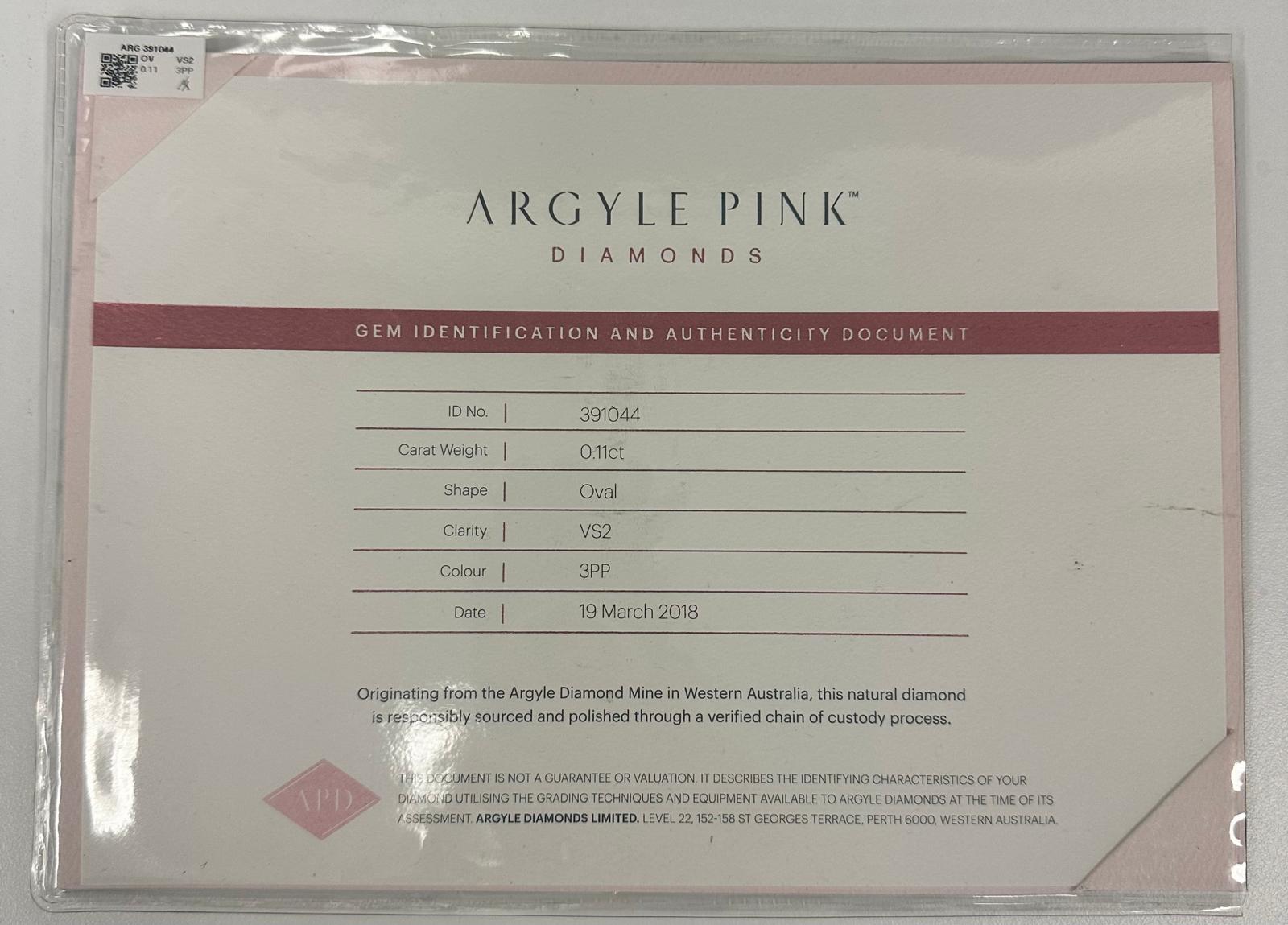 0.11ct Purplish Pink Diamond, Oval Shape, VS2 Clarity
