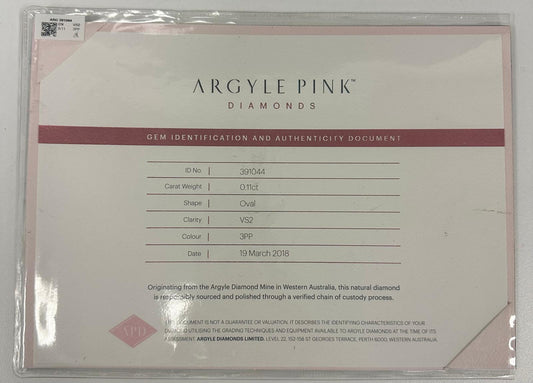 0.11ct Purplish Pink Diamond, Oval Shape, VS2 Clarity