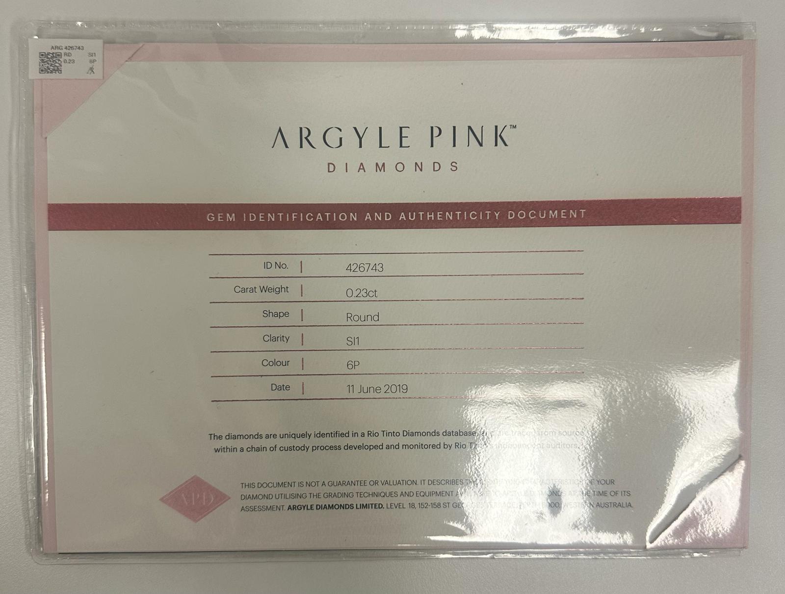 0.23ct Fancy Intense Purplish Pink Diamond, Round Shape, SI1, Argyle & GIA