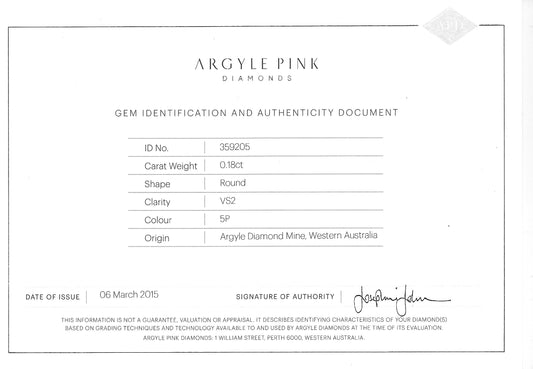0.18ct Pink Diamond, Round Shape, VS2 Clarity
